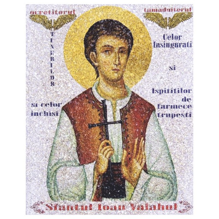Icoana pe Coaja de OU, " Sfantul Ioan Valahul " , Ecoart Movement , Ocrotitorul celor inchisi, insingurati, tinerilor , Patronul curateniei trupesti, celor ispititi de farmecele trupesti , suport de lemn stratificat , 25 cm x 20 cm