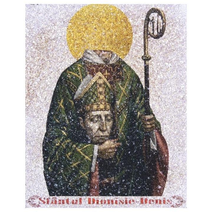 Icoana pe Coaja de OU, " Sfantul Dionisie-Denis " , Ecoart Movement , Vindecator dureri de cap , Ocrotitor impotriva posesiei demonice , suport de lemn stratificat , 25 cm x 20 cm