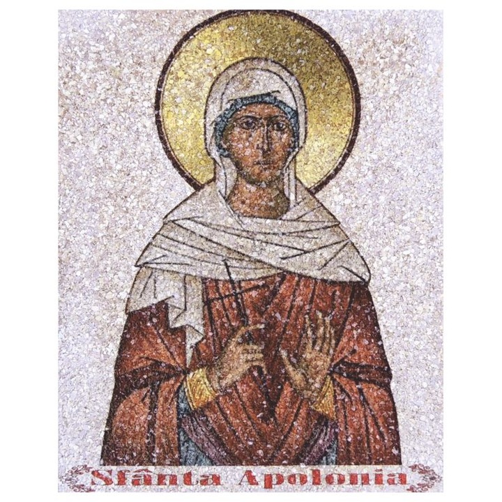 Icoana pe Coaja de OU, " Sfanta Apolonia " , Ecoart Movement , Vindecator dureri de dinti , Ocrotitorul medicilor dentisti , suport de lemn stratificat , 25 cm x 20 cm