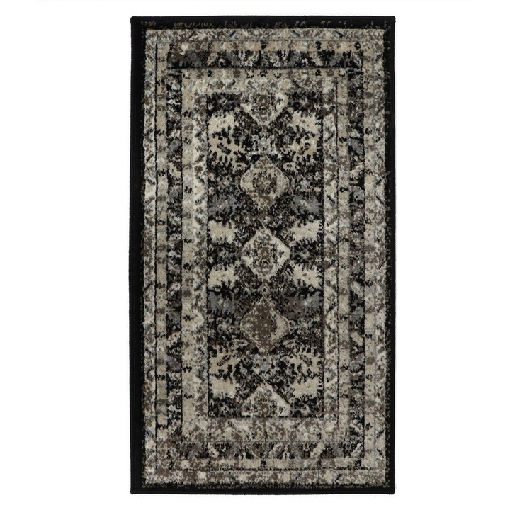 Nappali/hálószoba szőnyeg, hőre beállított polipropilén, bézs + fekete, 60 x 110 cm