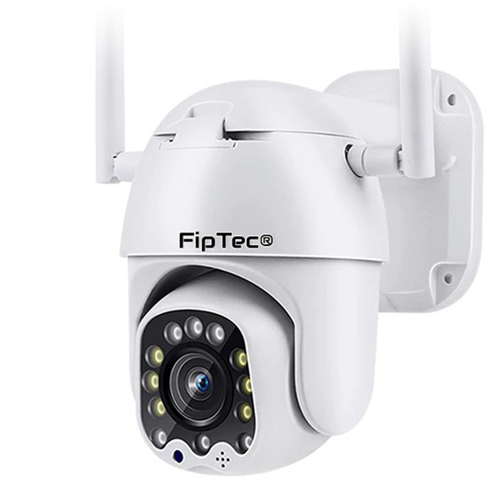 FipTec LO17 Pro okoskamera kültéri felszereléshez, WiFi, Full HD 1080p, 360°-os forgatás, vízálló, színes éjszakai látás akár 25 m-ig, mozgásérzékelő és telefonértesítések, automatikus objektumkövetés, kezelés Androidra, iOS-re és PC-re