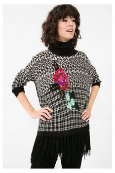 Bluza Desigual cu franjuri, Negru/Alb Bluza Desigual cu franjuri, Negru/Alb