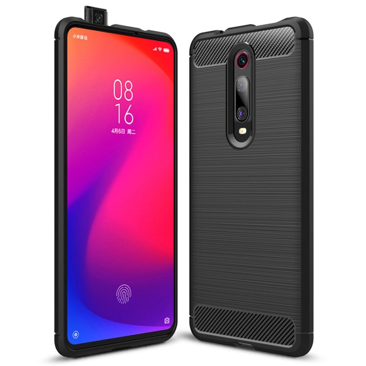 Husa de protectie pentru Xiaomi Mi 9T, Silicon TPU, Carbon, Negru