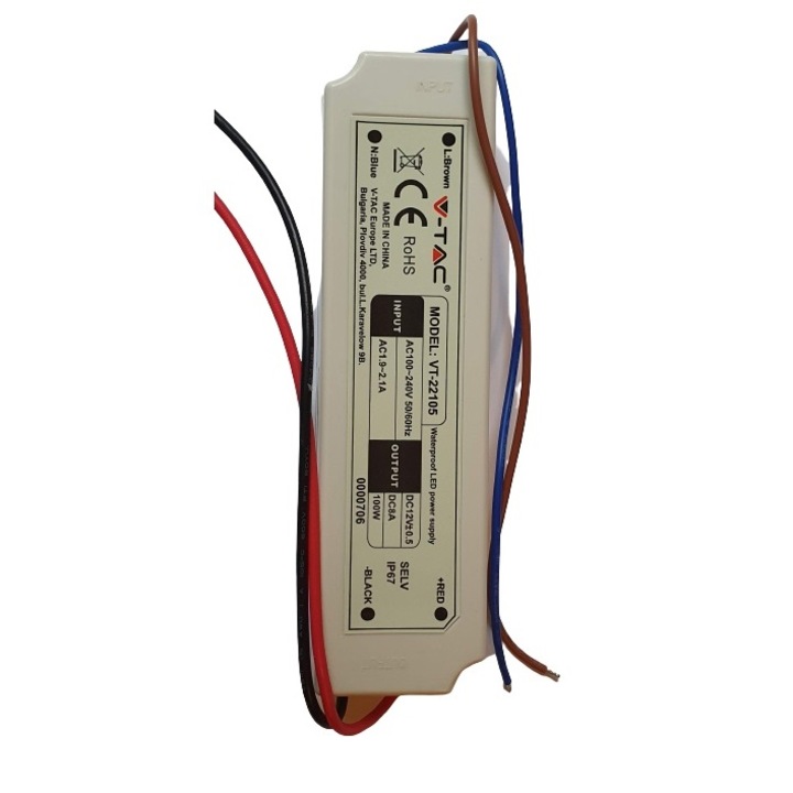LED szalagos tápegység 100W 12V 8A IP67, 100W