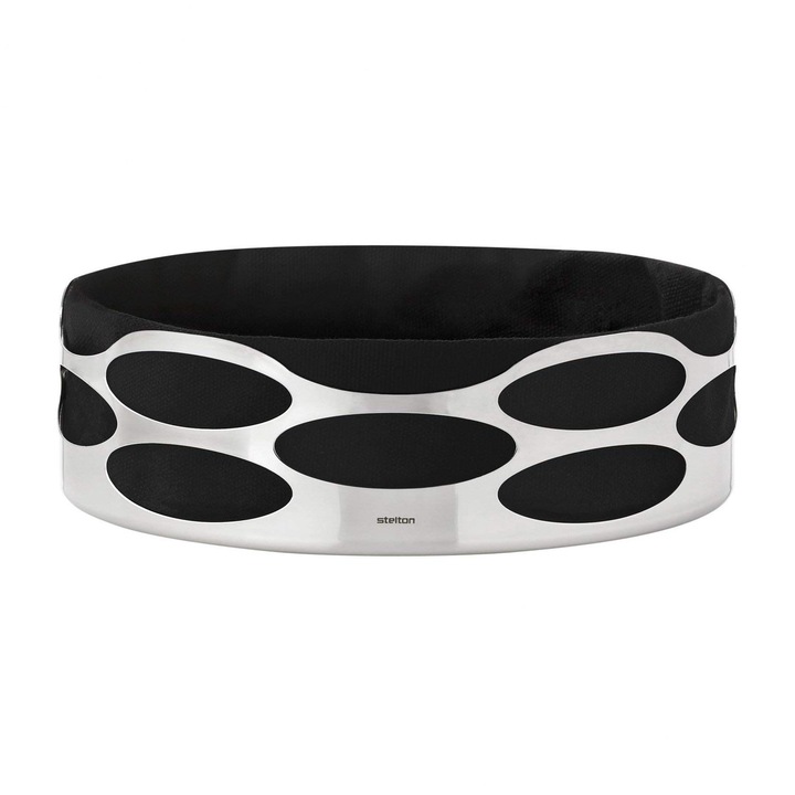 Cos pentru paine Stelton, Embrace, Ø 23 cm, 2in1, pentru depozitare sau piesa decor, design elegant, bumbac si otel inoxidabil, negru/inox