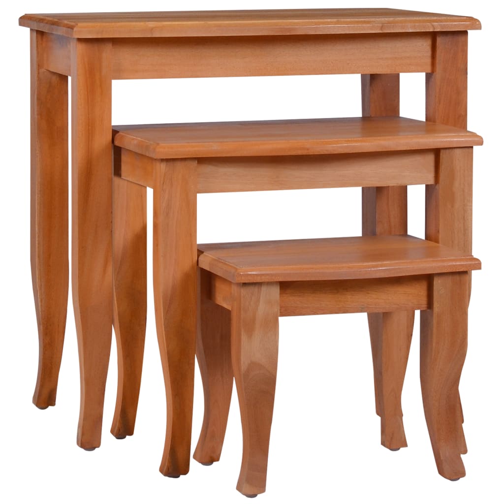 Set de 3 mese laterale, vidaXL, Lemn masiv de mahon, 60 x 40 x 60 cm, Maro deschis
