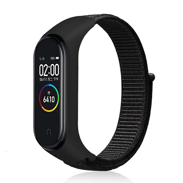 Каишка съвместима с Xiaomi Mi Band 3, Band 4, Band 5, Band 6, Band 7, Черно велкро