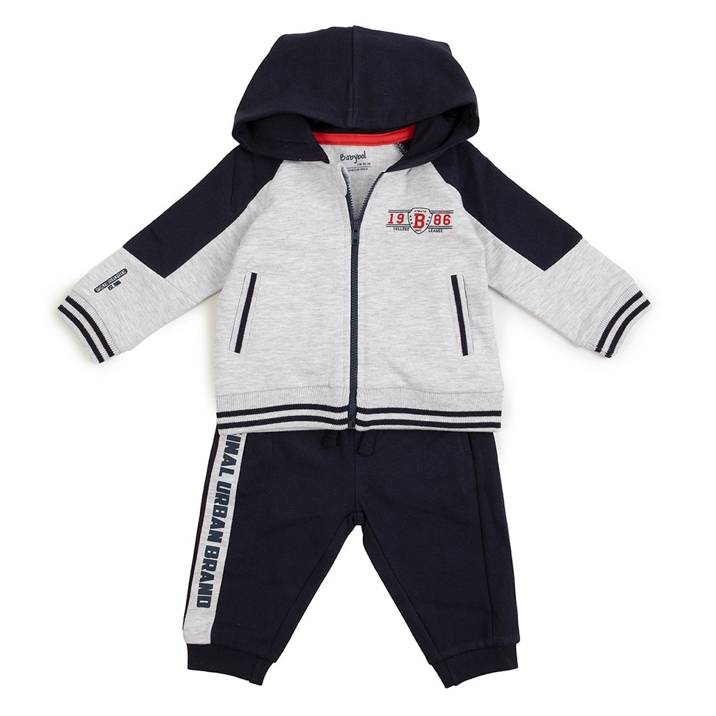 Trening 2 piese baiat Babybol, hanorac gluga, gri/navy, 3 luni, 62 cm
