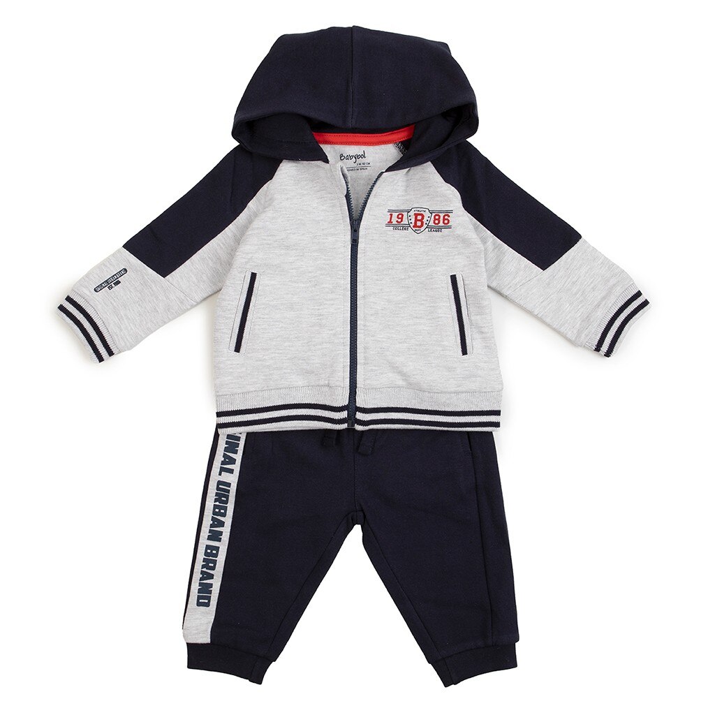 Trening 2 piese baiat Babybol, hanorac gluga, gri/navy, 5 ani, 110 cm