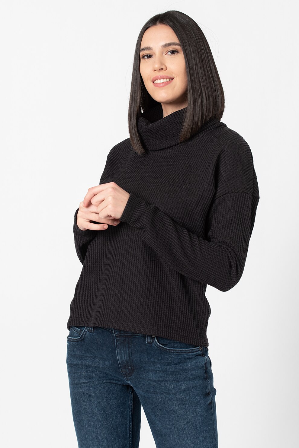 Columbia, Pulover cu guler inalt si maneci cazute Chillin, Negru, S