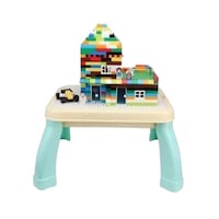 Set masa multifunctionala si 120 cuburi de costructie, galben, 40 x 30 cm