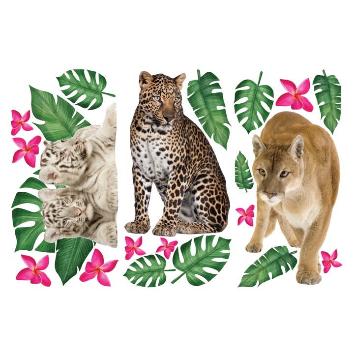 Set stickere decorative perete copii, Stickermania, Animalele Junglei8, 60x90 cm