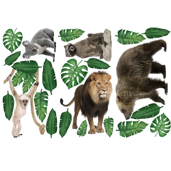 Set stickere decorative perete copii, Stickermania, Animalele Junglei3 , 60x90 cm