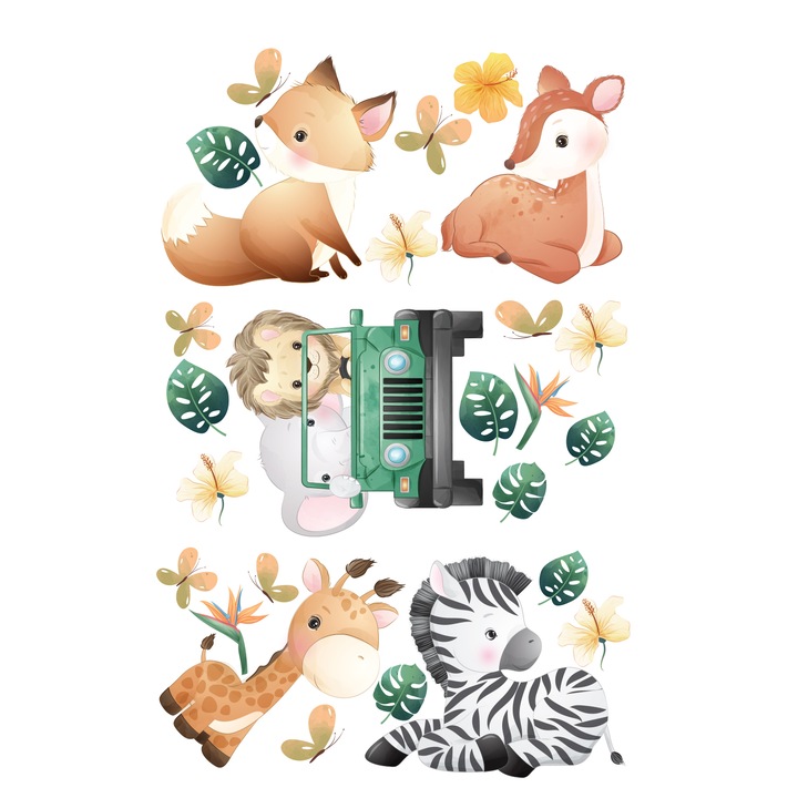 Set stickere decorative perete copii, Stickermania, Safary animals , 60x90 cm