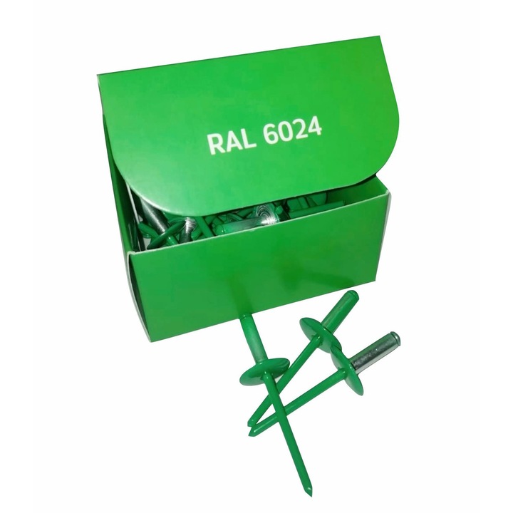 Set x 50 bucati Nituri pop verzi cap lat vopsite electrostatic RAL 6024 Traffic Green 4.8x16x16mm