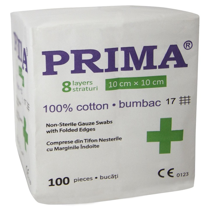 Comprese Nesterile in 8 pliuri, marime 10/10 cm, 100 bucati/set