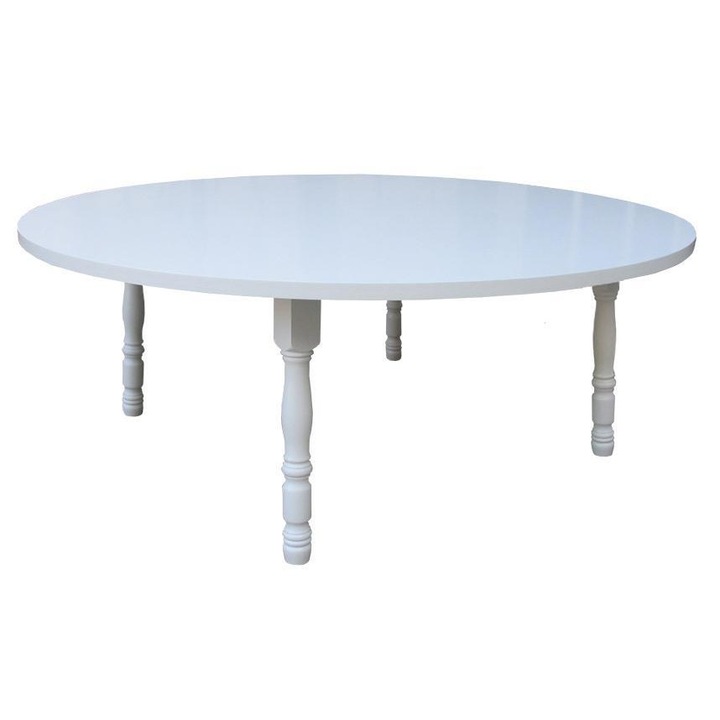 Masa din lemn de fag si blat din MDF furniruit, 160cm diametru, 76cm inaltime, alb