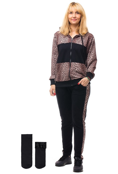 Set Trening dama, Shopika, animal print si sosete negre cu blanita, poliester