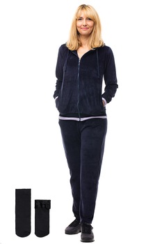 Set Trening dama, Shopika, catifea de bumbac bleumarin si sosete negre cu blanita, poliester Set Trening dama, Shopika, catifea de bumbac bleumarin si sosete negre cu blanita, poliester