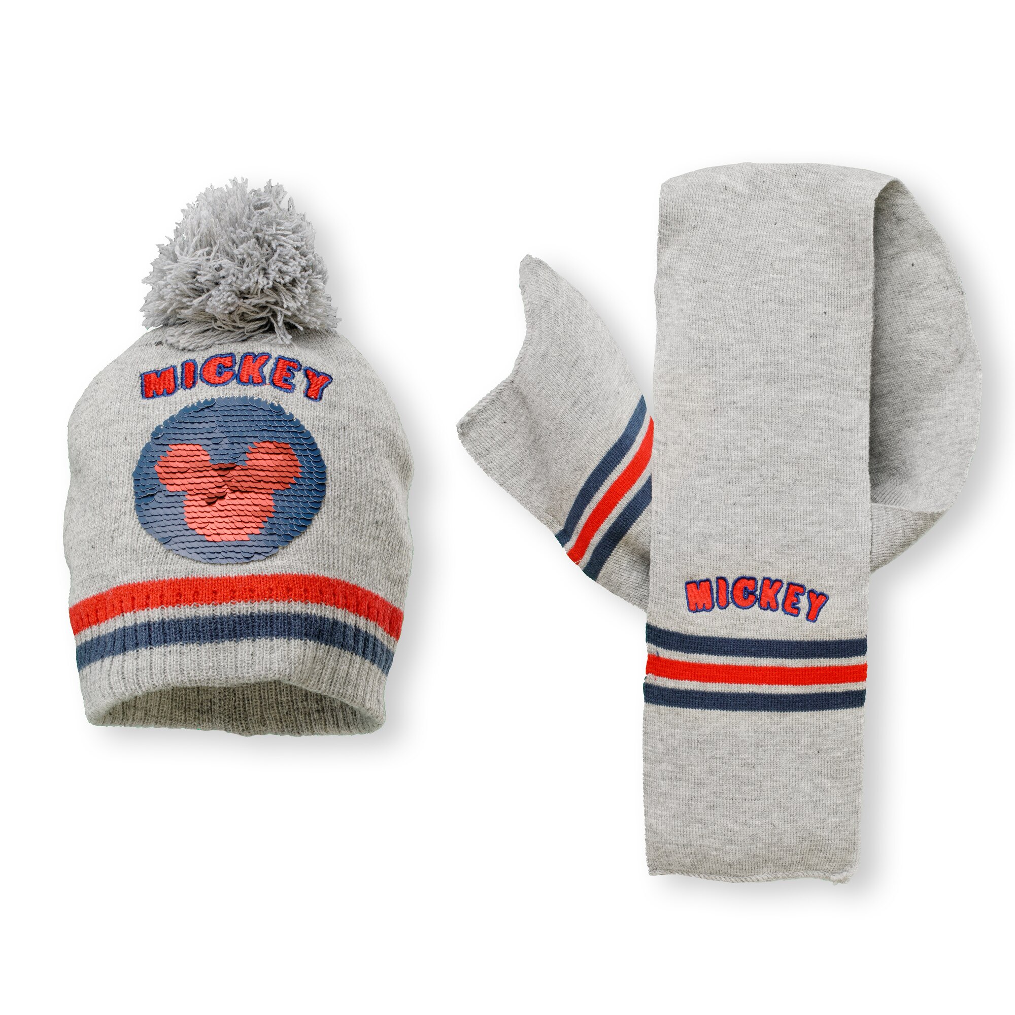 Caciula si fular mickey, Gri/Albastru