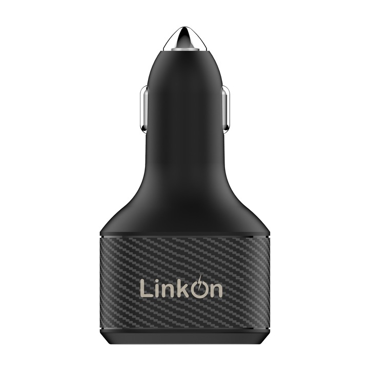LinkOn autós töltő, 112 W, laptopokhoz, táblagépekhez, telefonokhoz, 90 W-os USB-C PD3.0, 18 W-os USB-A QC3.0, MacBook Air / Pro, Dell, HP, Chromebook, Lenovo, Huawei SCP kompatibilis, karbon / fekete
