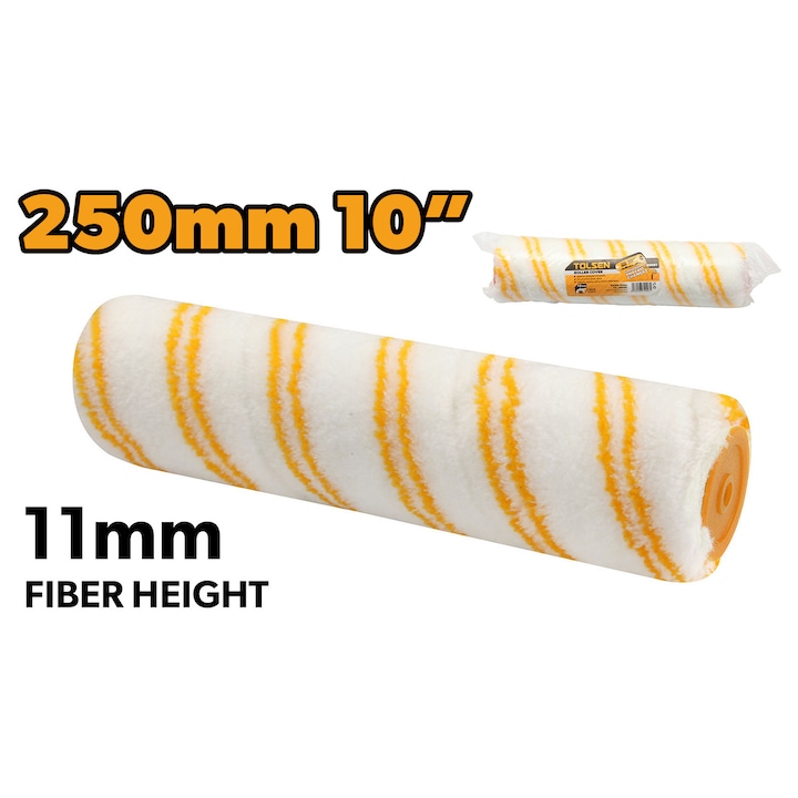 Rola trafalet TOLSEN 250 mm, fibra 11 mm, poliester si acril, ax 7.8 mm, pentru pereti exteriori si suprafete rugoase, schimbare usoara a stratului de acoperire