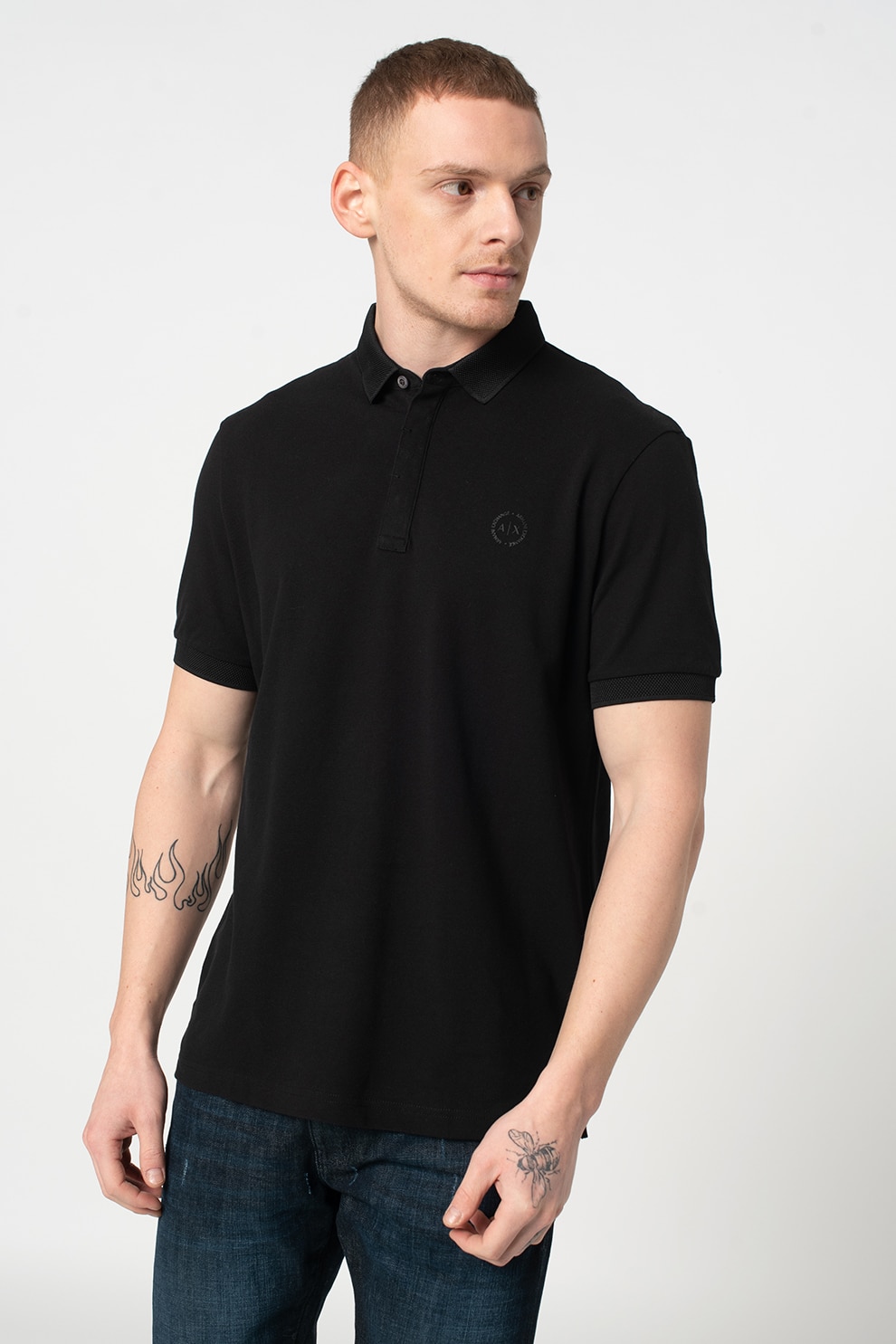 ARMANI EXCHANGE, Tricou polo slim fit cu logo discret, Negru, 2XL