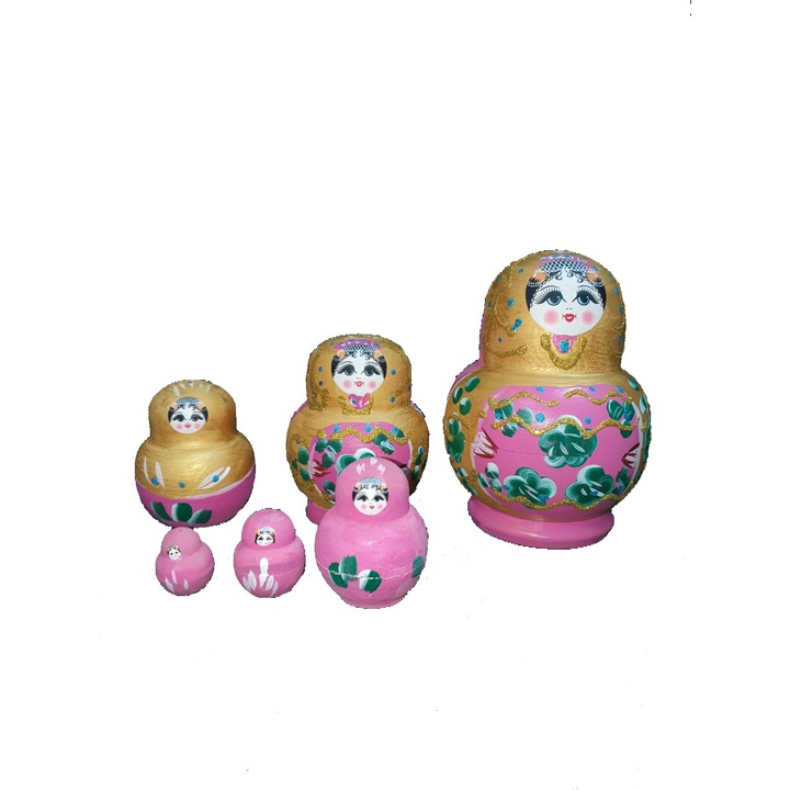 Set 7 papusi Matrioska, lemn, multicolor