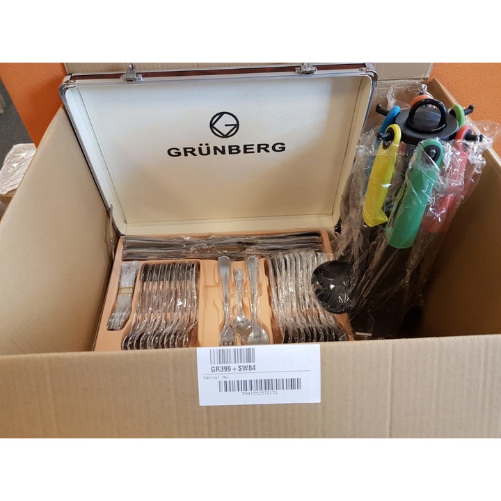 Set Tacamuri de Inox 12 Persoane cu Set Bucatarie 7 Ustensile cu Suport