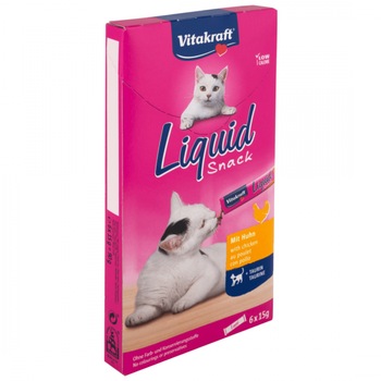 Snack lichid pentru pisici Vitakraft cu Pui si Taurina 6x15g Snack lichid pentru pisici Vitakraft cu Pui si Taurina 6x15g