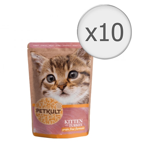 Hrana umeda pentru pisici Petkult Kitten Curcan 10x100g