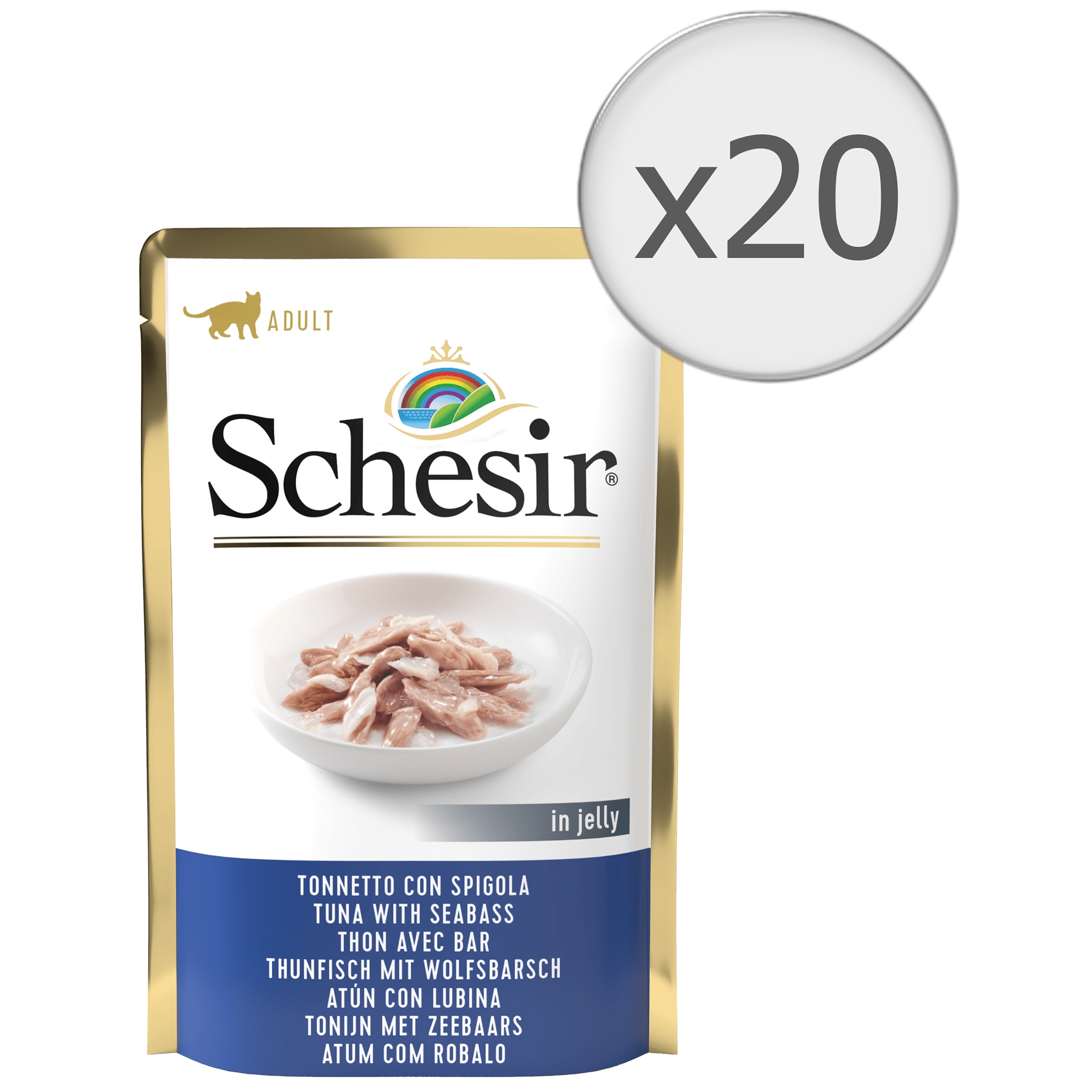 Hrana umeda pentru pisici Schesir cu ton si biban 20x85gr