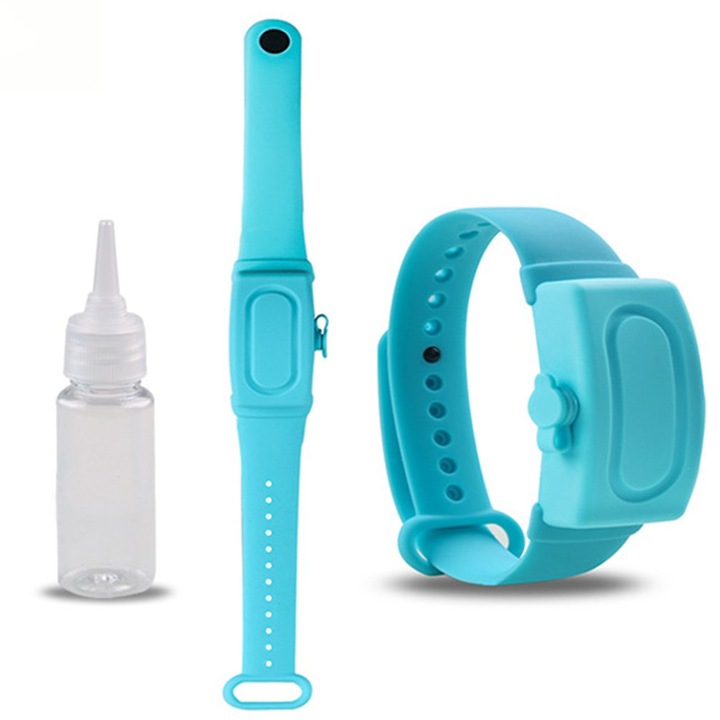 Funmag Exclusive Kézfertőtlenítő karkötő, Uniszex, Állítható, Gyermekeknek és felnőtteknek, Újratölthető tartállyal, Kék