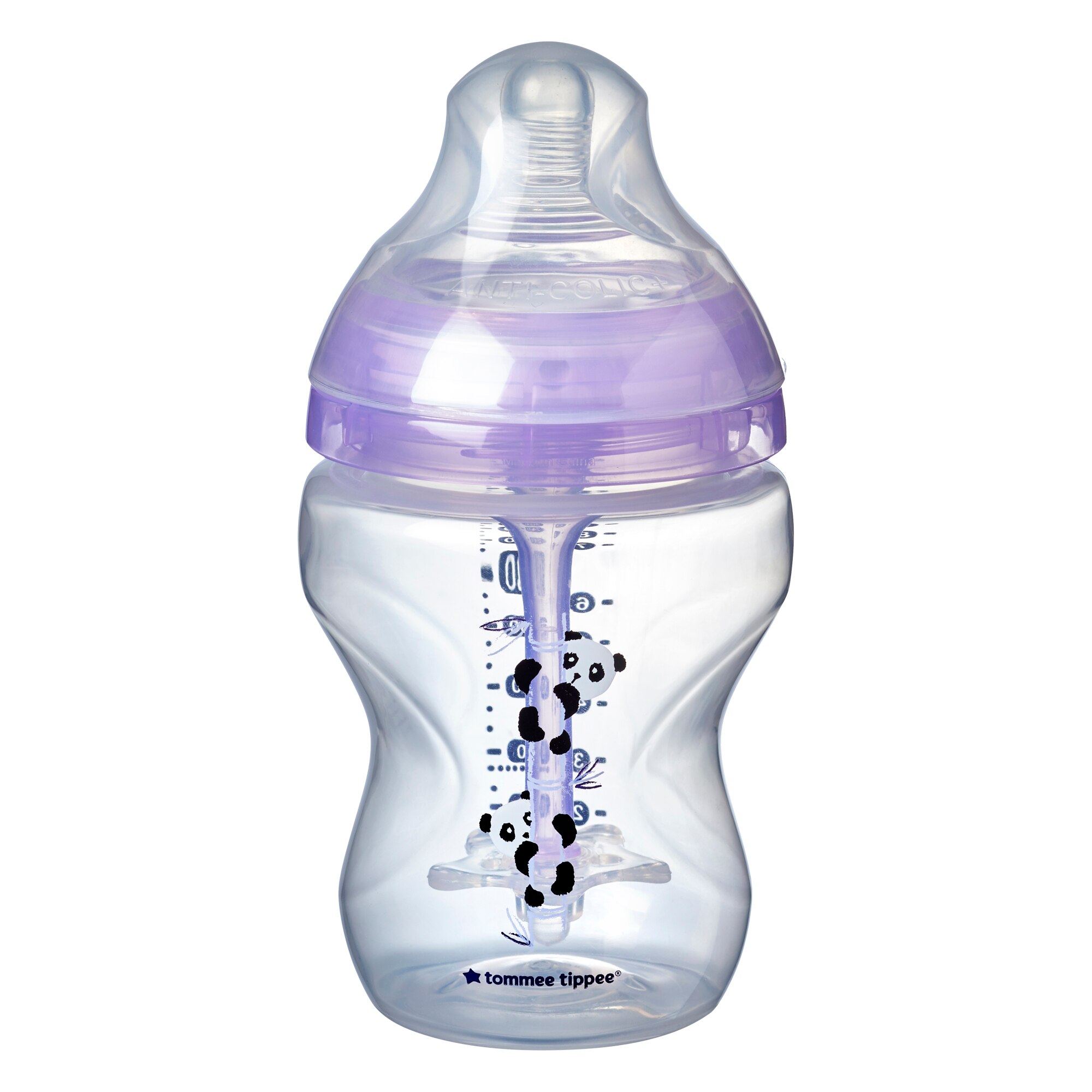 Biberon, Tommee Tippee, Advanced, cu sistem de ventilatie, 260 ml, PP, Ursuleti Panda, 0 luni +, 1 buc