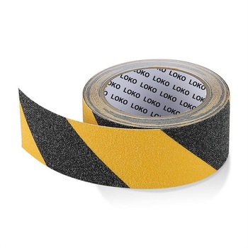 Banda autoadeziva antiderapanta LOKO LKC5018-80BY, granulatie 80B, 50mm x 18m , in 2 culori negru/galben Banda autoadeziva antiderapanta LOKO LKC5018-80BY, granulatie 80B, 50mm x 18m , in 2 culori negru/galben