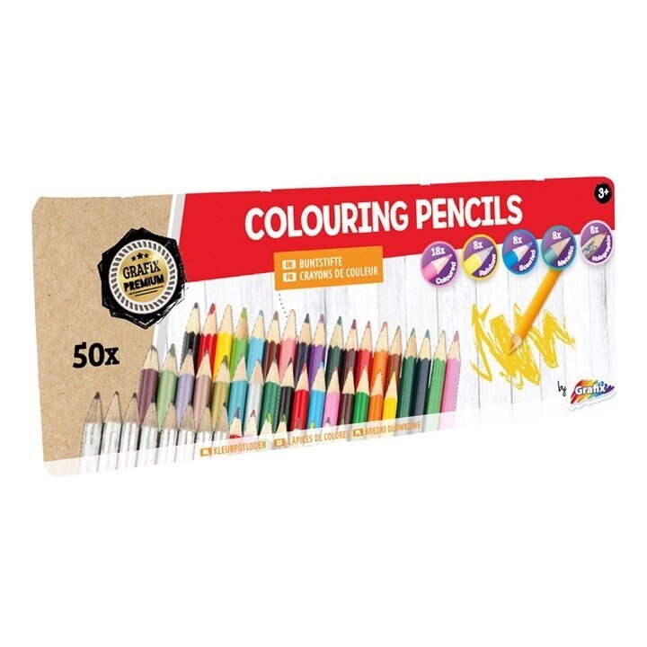 Set 50 creioane colorate Grafix Premium in cutie metalica