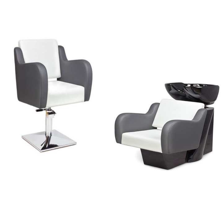 Set 2 scaune frizerie, Capello, Lavoar, Ergonomic, Alb/Gri