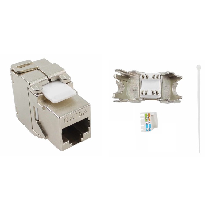 LanKATT FTP / STP Keystone Csatlakozó, Cat6A, Modul, 10 GB, Árnyékolt, Teljes árnyékolás, Önbeillesztés, Szerszám nélküli, 500Mhz, Integrált kábeltartó, 10 Gigabit