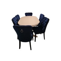 set masa extensibila alba cu 5 scaune tapitate cu catifea albastra 160cm restransa 280cm extinsa 100cm latime 75cm inaltime imagen 29_0_
0