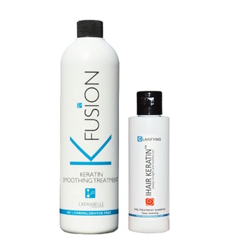 Kit Tratament cu keratina K Fusion 500ml+sampon clarifiant Ihair Keratin 100ml Kit Tratament cu keratina K Fusion 500ml+sampon clarifiant Ihair Keratin 100ml