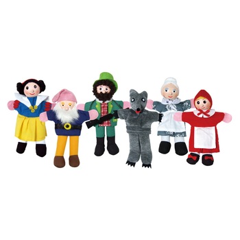 Set papusi pentru teatru, Scufita rosie si Alba ca zapada, 6 bucati Set papusi pentru teatru, Scufita rosie si Alba ca zapada, 6 bucati