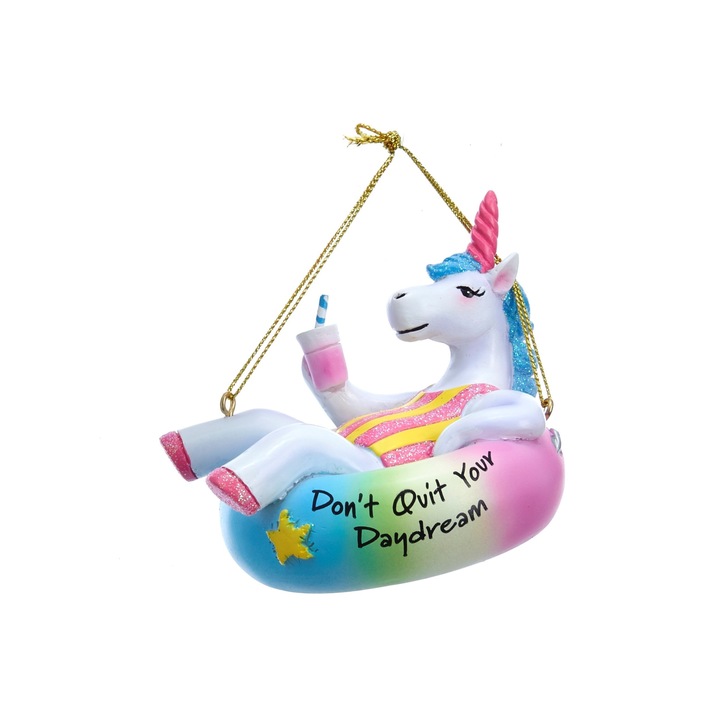 Decoratiune de brad de Craciun, unicorn in colac, "Don't Quit your Daydream"