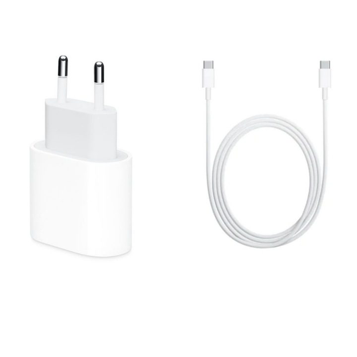 Set incarcator 20W pentru tableta Apple iPad Pro 12.9" (2020) + cablu date USB-C la USB-C 1.0m alb, bulk