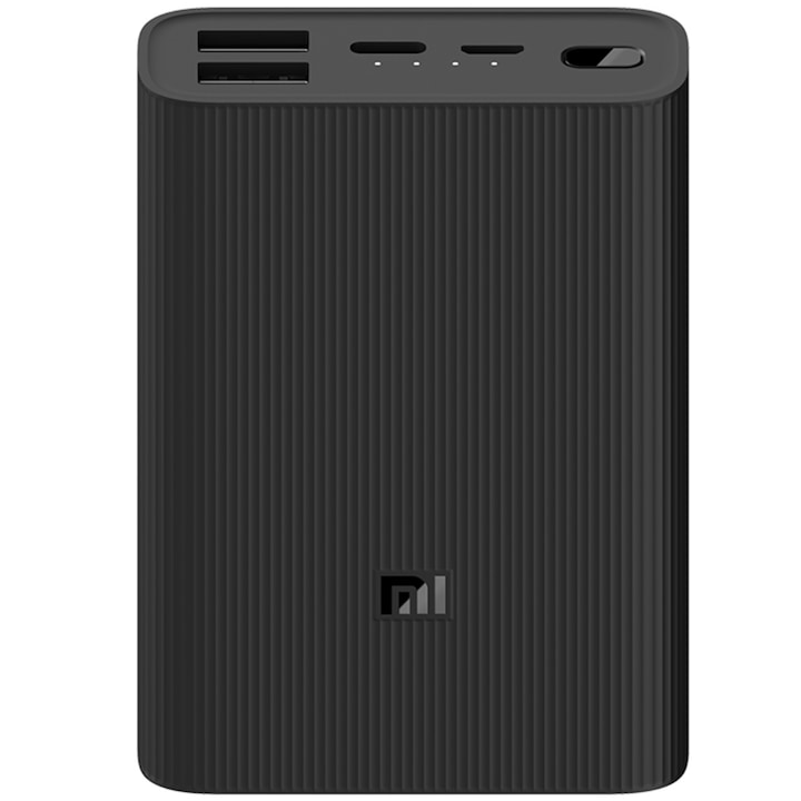 Xiaomi MI Power Bank 3 univerzális külső akkumulátor, ultra kompakt, 10000 mAh, gyors töltés (22,5 W), kettős USB-A + USB Type C, fekete