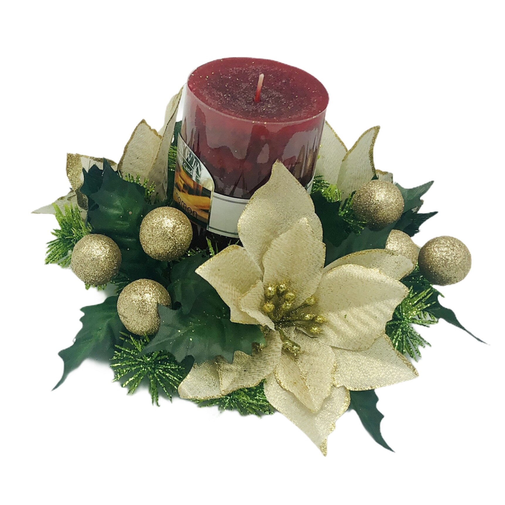 Aranjament Masa, Lumanare si Craciunita, Multicolor