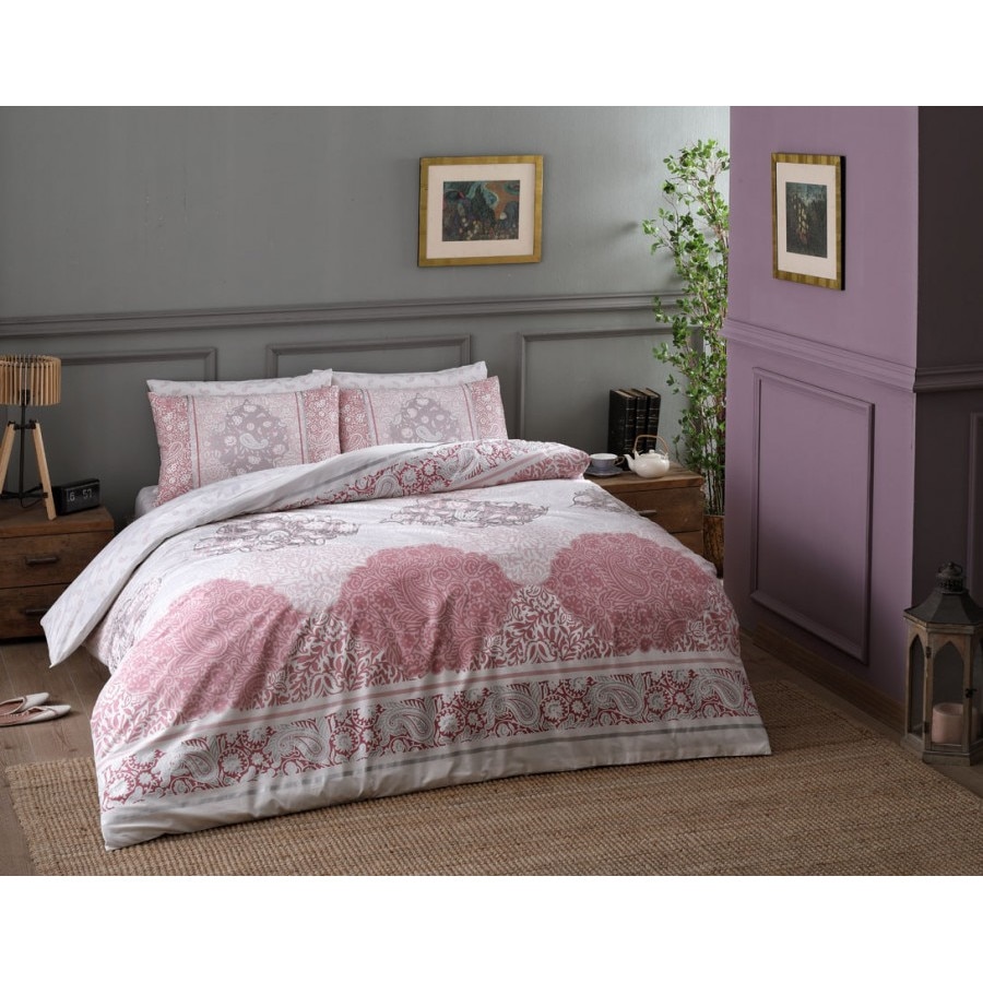 Lenjerie de pat dublu , bumbac 100% ranforce, 4 piese, TAC, Aryan Pink