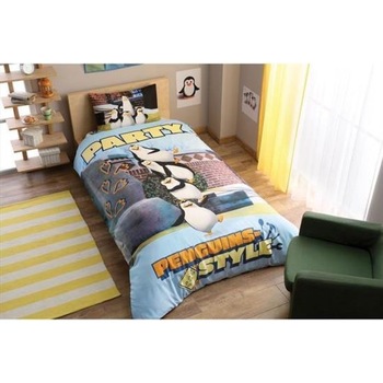 Lenjerie de pat 1 persoana, bumbac 100%, TAC Disney 3 piese, Pinguini Lenjerie de pat 1 persoana, bumbac 100%, TAC Disney 3 piese, Pinguini