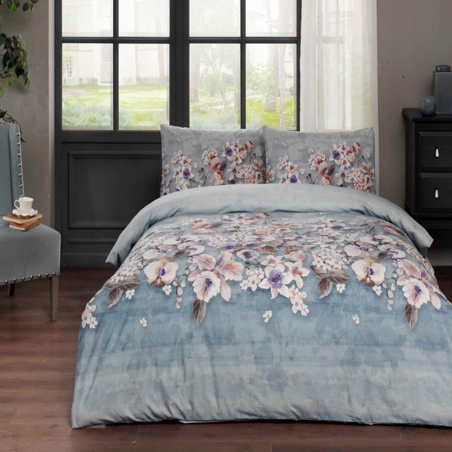 Lenjerie de pat dublu bumbac 100% ranforce, 4 piese, TAC, Liza Mavi