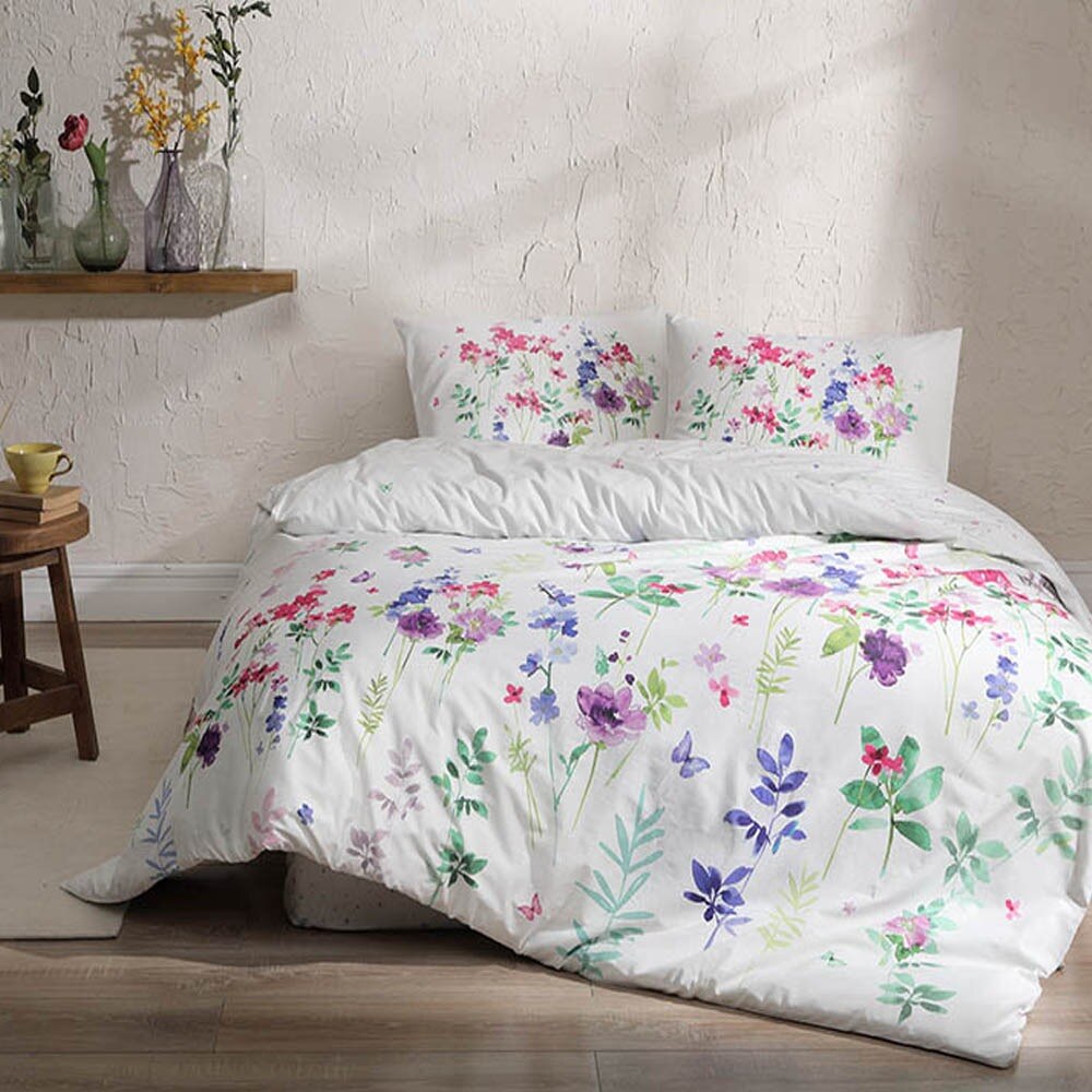 Lenjerie de pat dublu bumbac 100% ranforce antibacterian, 4 piese, TAC, Miya