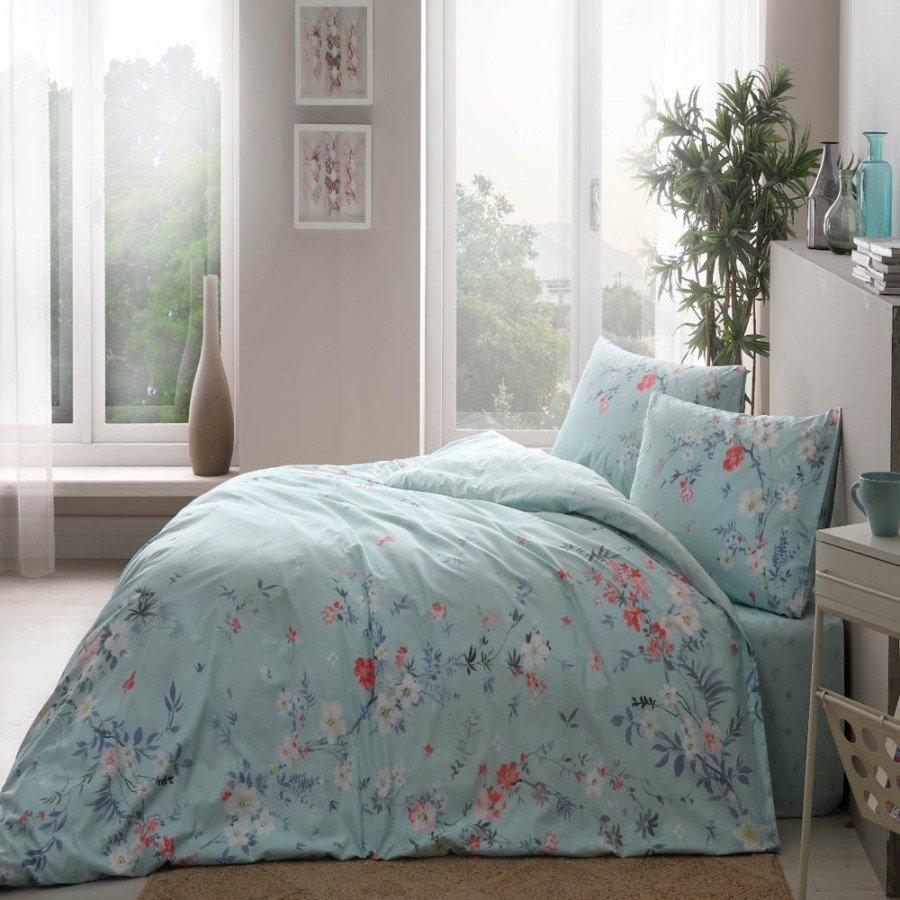 Lenjerie de pat dublu bumbac 100% ranforce, 4 piese, TAC, Julian Blue